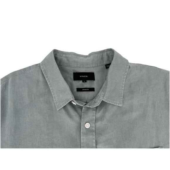 Vince Men's Classic Fit 100% Linen Button Down Shirt Sage Green Size Medium - Picture 3 of 11